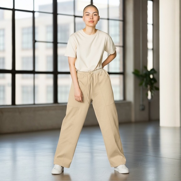 7 For All Mankind Straight Leg Pull On Drawstring Trouser Pants Tan Beige XS - Picture 1 of 13